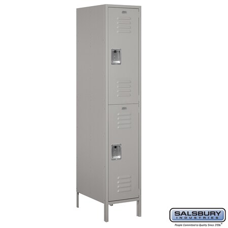 Salsbury Industries 2 Tier Metal Locker, 18"Wx78"Hx21"D, 2 Door, Gray, Assembled 18-52161GY-A